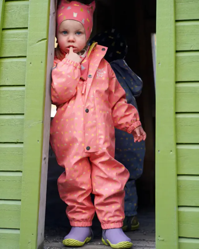 Kattnakken babyregndress Dugg stokkrose